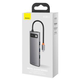   Baseus Metal Gleam Series 8 az 1-ben USB hub (USB-C - 3x USB 3.0 + HDMI + USB-C PD + Ethernet RJ45 + microSD / SD)