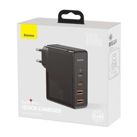   Baseus GaN2 Pro fali töltő, 2x USB + 2x USB-C, 100W, EU (fekete) (CCGAN2P-L01)