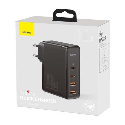 Baseus GaN2 Pro fali töltő, 2x USB + 2x USB-C, 100W, EU (fekete) (CCGAN2P-L01)