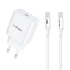Vipfan E04 fali töltő, USB-C, 20W, QC 3.0 + USB-C kábel (fehér)