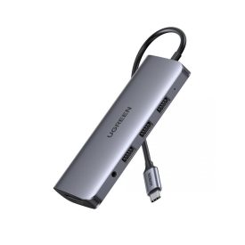   UGREEN 10 az 1-ben HUB USB-C (HDMI 4K adapter + 3x USB 3.0 + Type-C PD + RJ45 + SD + Micro SD + VGA + AUX) (szürke)