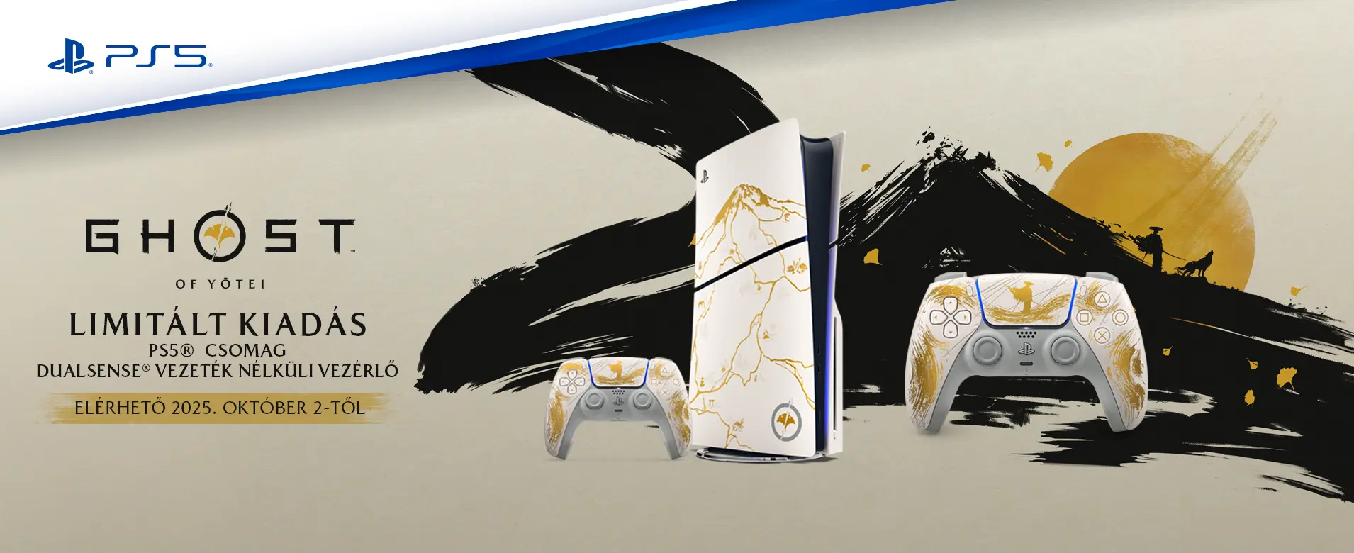 Érkezik a PlayStation 5 konzolgép és kontroller Ghost of Yōtei Arany kiadása